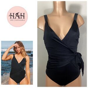 New. HAH (Hot As Hell) black wrap one piece swimsuit. Large. Retails $189